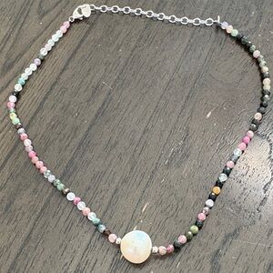 Sterling Silver Necklace with Center Pearl Pendant